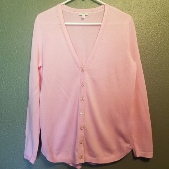 Talbots Sweaters - Talbots S Cardigan Sweater Pink 100% Cotton V Neck Oversized Preppy Feminine